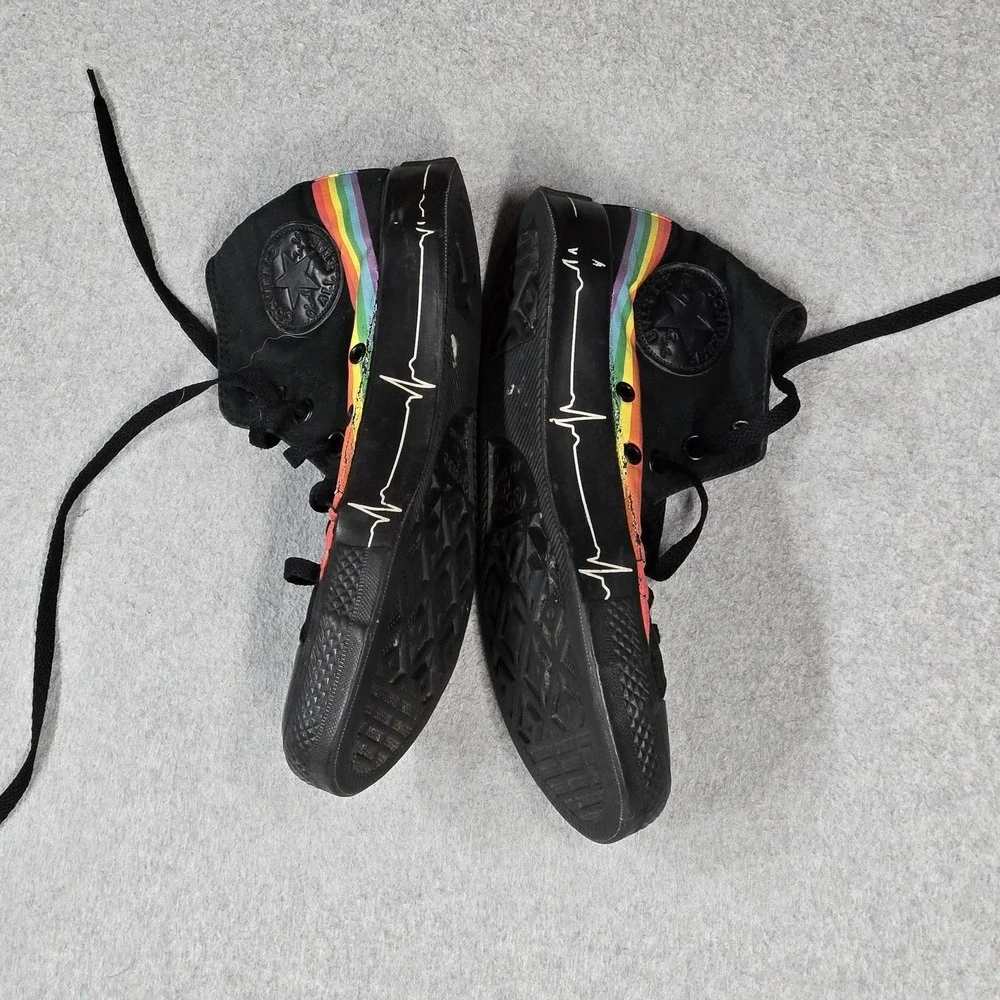 Converse Women Shoes 8 Black Pink Floyd Dark Side of the Moon High Top Y2K READ